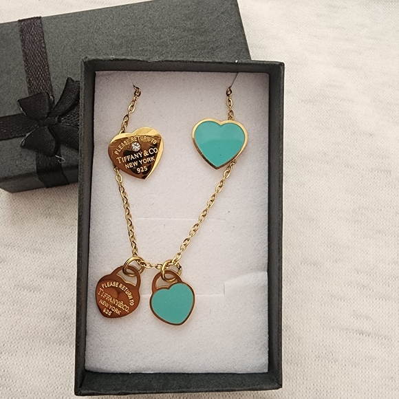 Gold and Turquoise Heart Necklace Sets - Picture 3 of 3